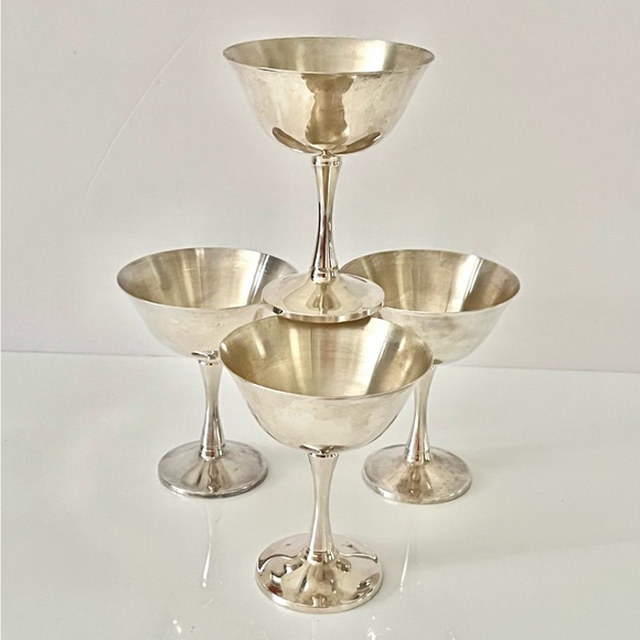Vintage Silver plate Stem glasses goblets champagne sorbet cups set of 4 - Picture 7 of 10